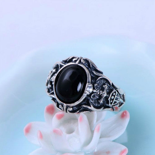 Real 925 Sterling Silver Ring Black Agate Vintage Men's Size 7 8 9 10 11
