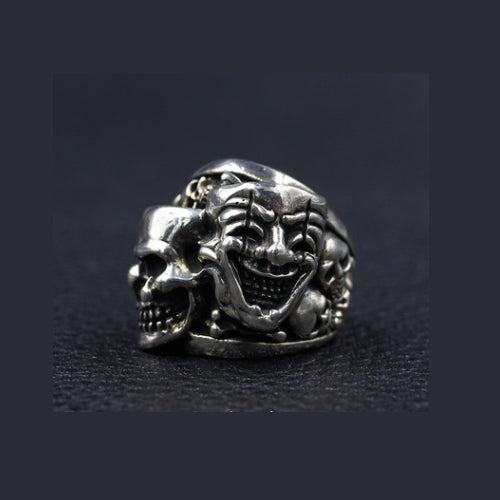 Real Solid 925 Sterling Silver Ring Joker Skulls Punk Hip Hop Jewelry Size 7 8 9 10 11