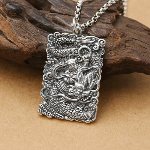 Real 925 Sterling Silver Pendant Dragon Dog Tags Jewelry