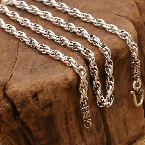 Real Solid 925 Sterling Silver Necklace Oval Loop Braided Chain 20" - 26"