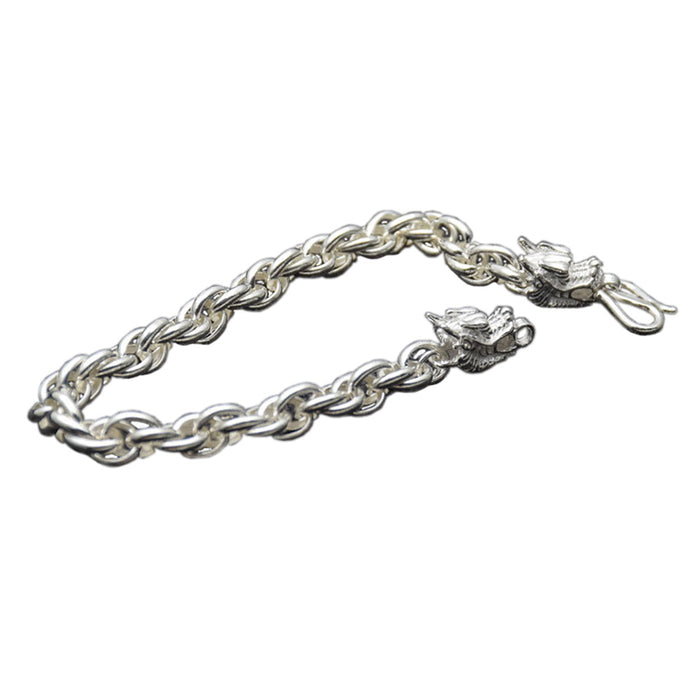 Men's Pure 990 Fine Silver Bracelet Chain Braided Loop Dragon Chain Jewelry