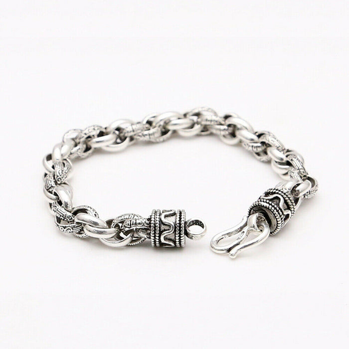 8mm Men's Real Solid 925 Sterling Silver Bracelet Braided Round Link Punk Jewelry 7.9"