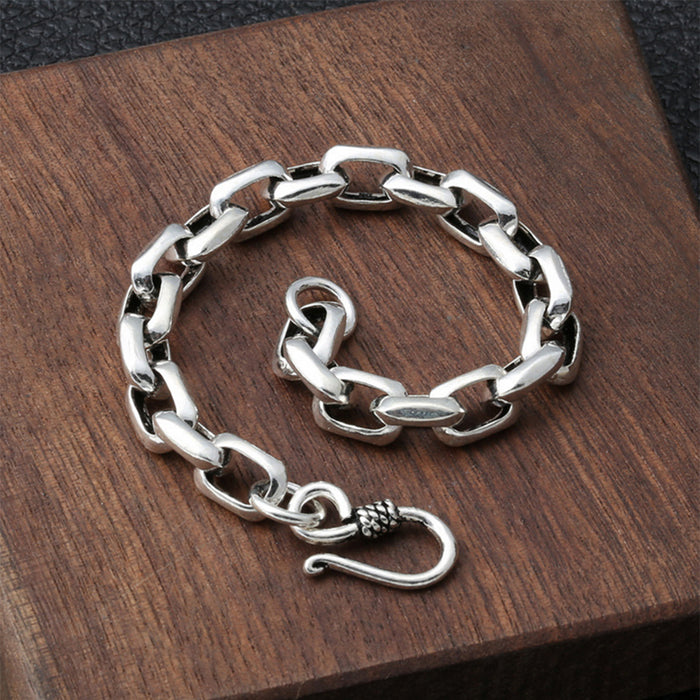Men's Solid 925 Sterling Silver Bracelet Link Chain Rectangle Beveled Jewelry