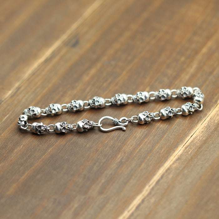 Men‘s Real 925 Sterling Silver Bracelet Link Chain Skulls Womens 6.3" - 8.7"