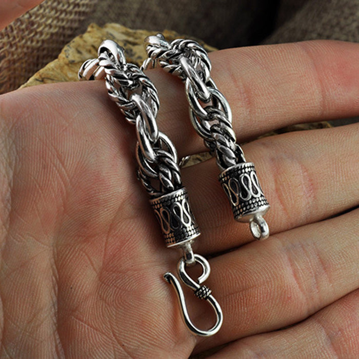 Real Solid 925 Sterling Silver Bracelet Link Chain Braided Loop Thick Jewelry 7.1" - 8.7"