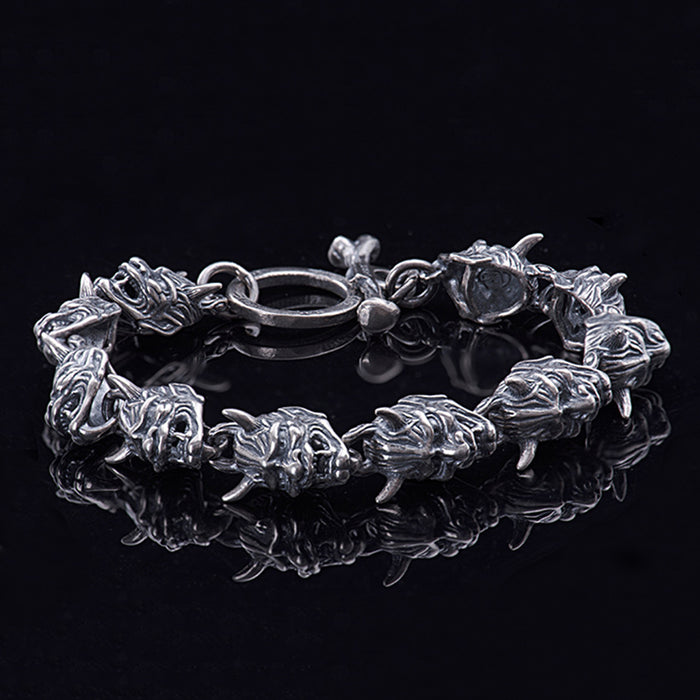 Men's Real Solid 925 Sterling Silver Bracelets Prajna Fashion OT-Buckle Punk Jewelry 8.5"