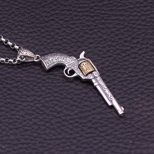 Real 925 Sterling Silver Pendant Gun Revolver Jewelry