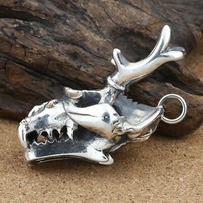 Real 925 Sterling Silver Pendant Dragon Skull