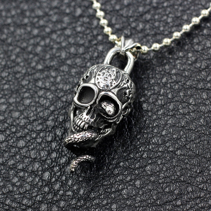 Real Solid 925 Sterling Silver Pendants Skull Snake Carved Jewelry
