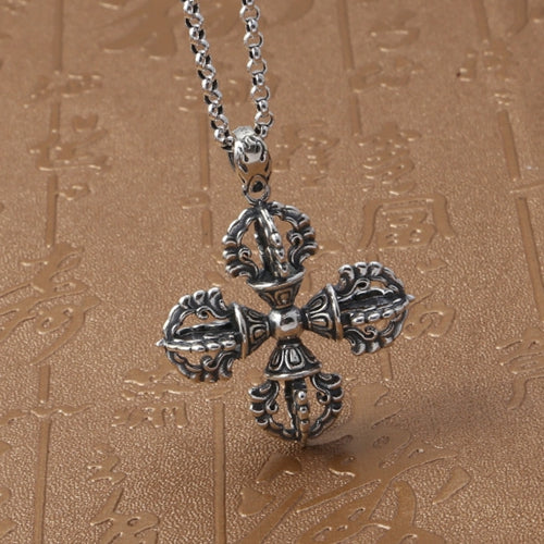 Real 925 Sterling Silver Pendant Cross Vajra Religious Jewelry
