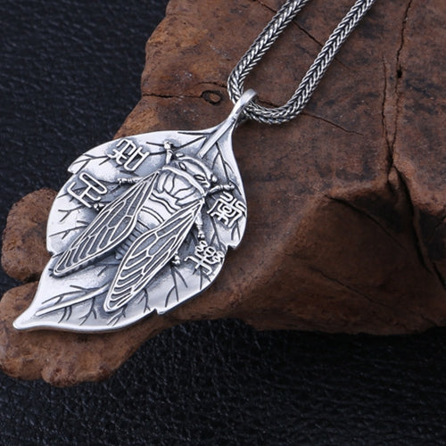 Real 925 Sterling Silver Pendant Leaf Cicada Jewelry