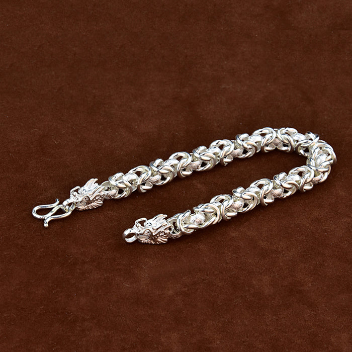 7/8/9mm Real Solid 990 Pure Silver Bracelets Animals Dragon Head Link Chain Jewelry 7.9"- 8.7"