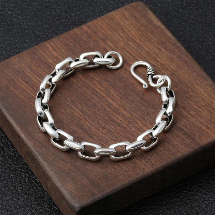 Men's Solid 925 Sterling Silver Bracelet Link Chain Rectangle Beveled Jewelry