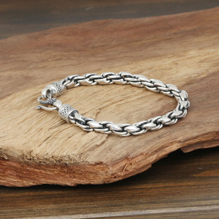 Men's Solid 925 Sterling Silver Bracelet Link Chain Braided Loop Chain Jewelry
