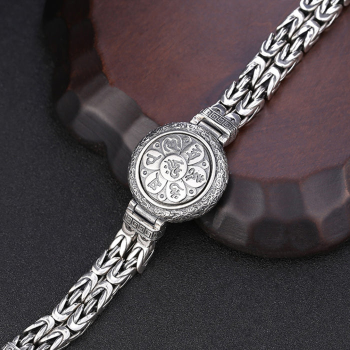 Real Solid 925 Sterling Silver Bracelet Vajra Om Mani Padme Hum Rotation Jewelry 7.5"