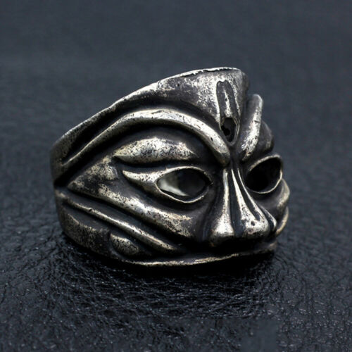 Men's Huge Real Solid 925 Sterling Silver Ring Buddha Mask Skulls Gothic Punk Jewelry Size 8 9 10 11