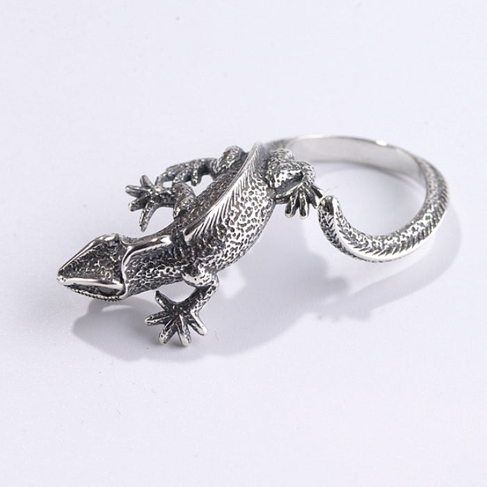 Real Solid 925 Sterling Silver Ring Animals lizard Red Cubic Zirconia Punk Jewelry Open Size 7 to 11