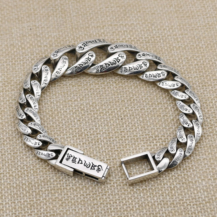 Real Solid 925 Sterling Silver Bracelet Lection Cuban Link Chain Religions Luck Jewelry 7.09" - 9.45"