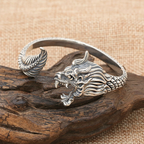 Real Solid 925 Sterling Silver Cuff Bracelet Bangle Animals Dragon Punk Jewelry