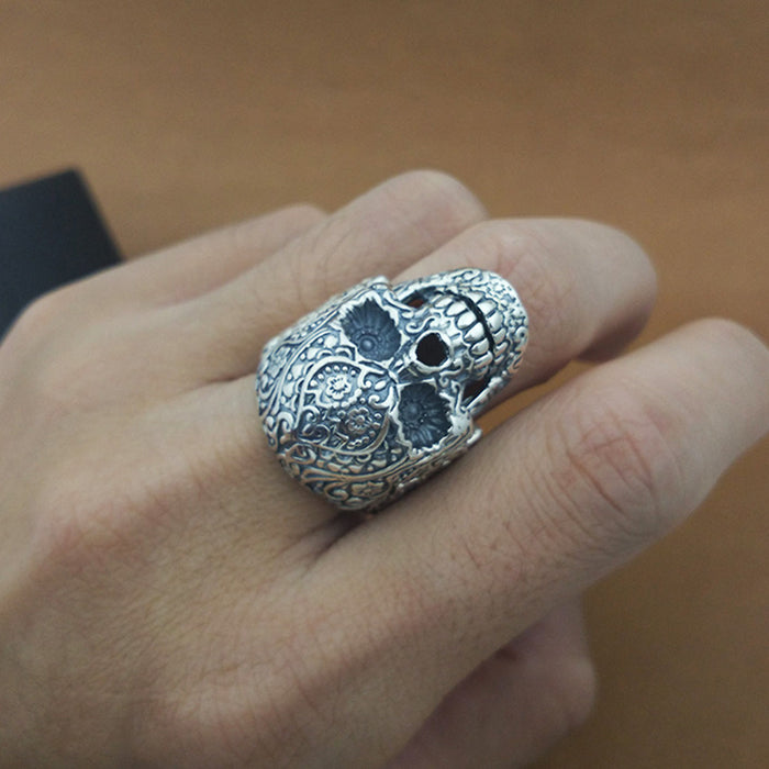 Huge Heavy Real Solid 925 Sterling Silver Ring Skeletons Skulls Hip Hop Jewelry Size 8 9 10 11 12