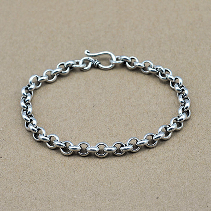 Real Solid 925 Sterling Silver Bracelet Round Link Chain Loop Classics Jewelry 6.7"-8.3"