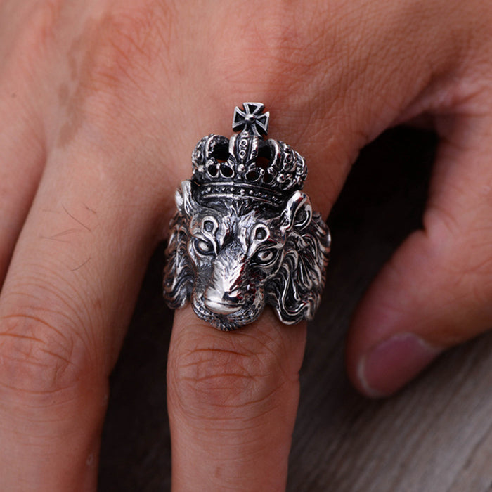 Heavy Real Solid 925 Sterling Silver Ring Animals Lion King Crown Punk Jewelry Size 8 9 10 11 12