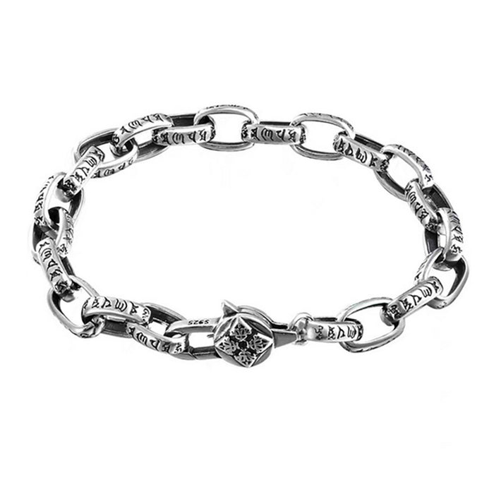 Real Solid 925 Sterling Silver Bracelet Link Vajra Lection Oval Chain Punk Jewelry 5.51"-9.45"