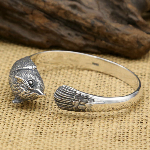 Real Solid 925 Sterling Silver Cuff Bracelet Bangle Animals Owl Punk Jewelry