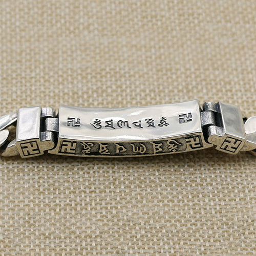 Real Solid 925 Sterling Silver Bracelet Cuban Link Chain Vajra Lection Religions Jewelry 7.09" - 9.45"