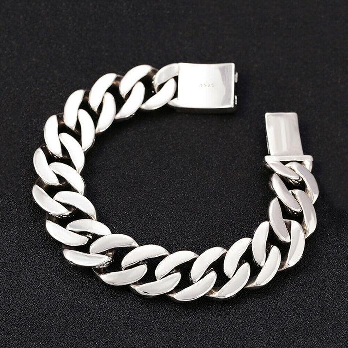 Real Solid 925 Sterling Silver Bracelet Huge Heavy Cuban Link Chain Punk Jewelry 7.9"