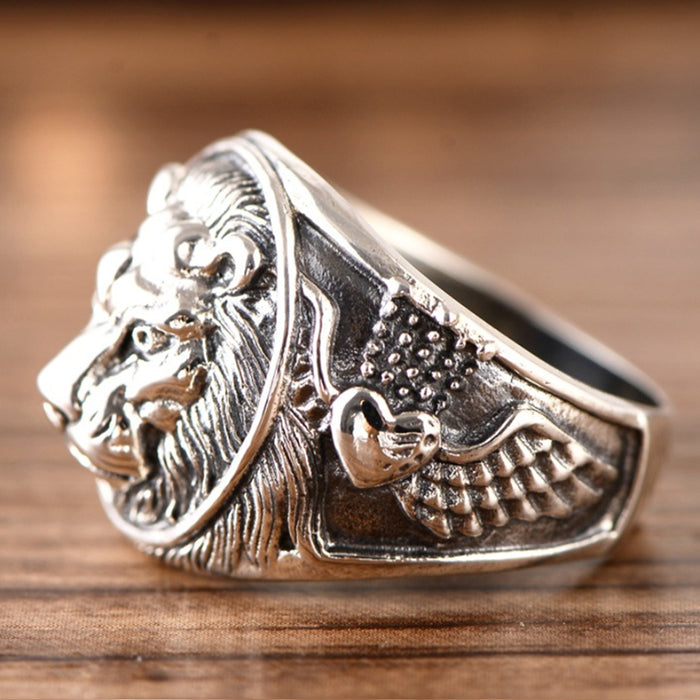 Huge Heavy Real Solid 925 Sterling Silver Ring Animals Lion King Punk Jewelry Size 8 9 10 11 12
