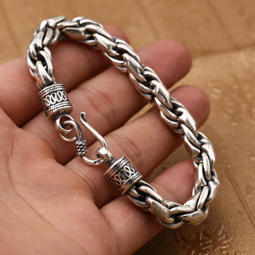 Real Solid 925 Sterling Silver Bracelet Braided Twist Chain Punk Jewelry 7.9"