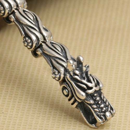Real Solid 925 Sterling Silver Bracelet Link Flame Dragon Bamboo-Joint Chain Punk Jewelry 8.3"