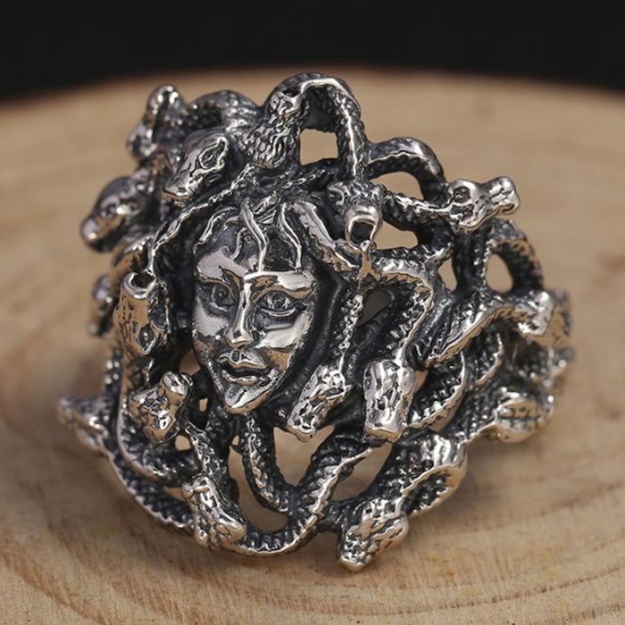 Real Solid 925 Sterling Silver Ring Snakes Medusa Myth Gothic Jewelry Size 8 9 10 11