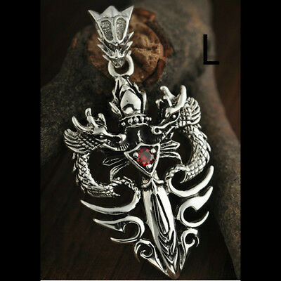 Real 925 Sterling Silver Pendant Dragon Knightly Sword Couple Jewelry