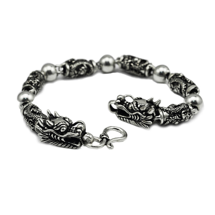 Real Solid 925 Sterling Silver Bracelets Link Chain Dragon Animals Bead Jewelry 7.1" - 9.4"