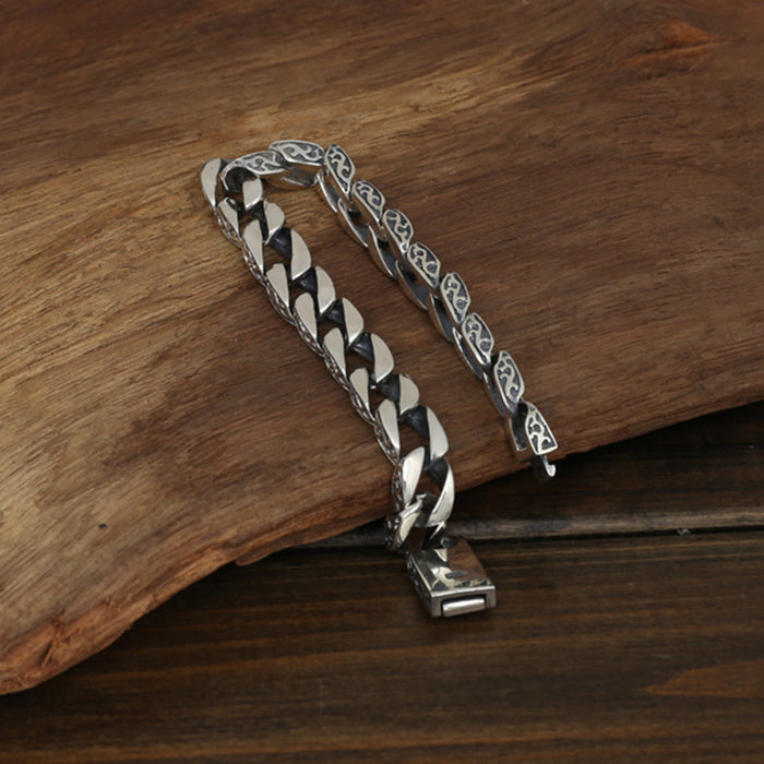 Heavy Real Solid 925 Sterling Silver Bracelet Cuban Link Chain Loop Punk Jewelry