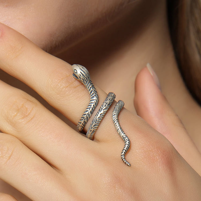 Real Solid 925 Sterling Silver Ring Animals Snake Punk Jewelry Adjustable Size 7 8 9 10 11