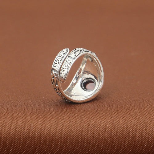 Men's Real 925 Sterling Silver Ring Garnet Cross Adjustable Size 7 to 12