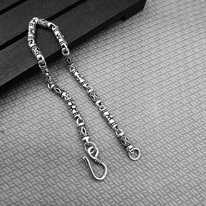 Real Solid 925 Sterling Silver Bracelet Link Tube Carvings Lightning Sun Chain Punk Jewelry