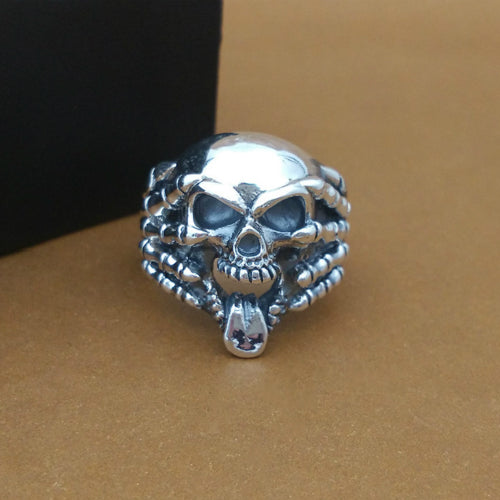 Real Solid 925 Sterling Silver Ring Naughty Skulls Hip Hop Jewelry Size 8 9 10