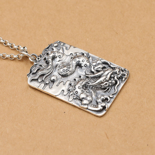 Real Solid 925 Sterling Silver Pendant Dragon Dog Tags Jewelry