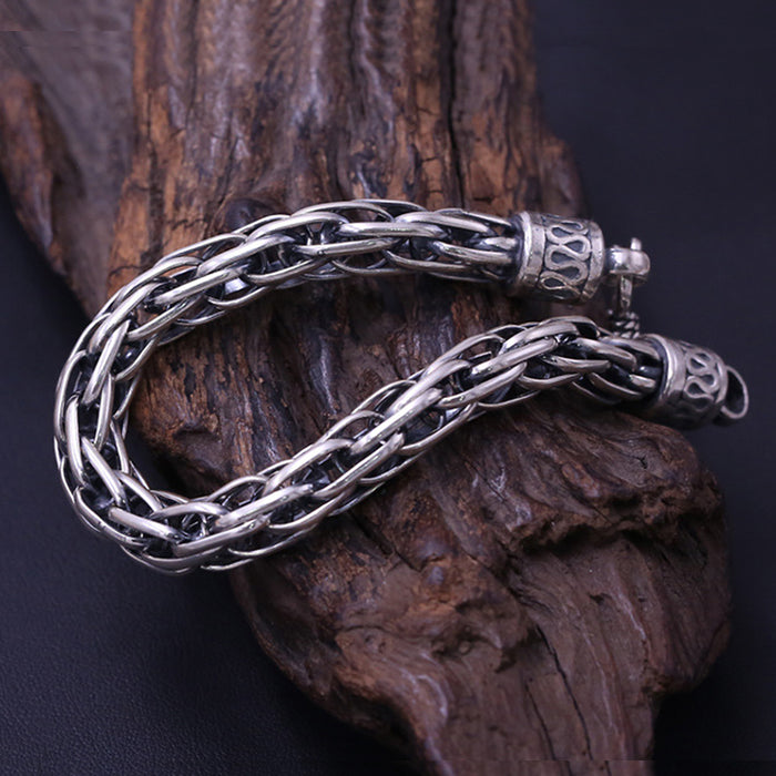 Real Solid 925 Sterling Silver Bracelets Braided Hook Punk Jewelry
