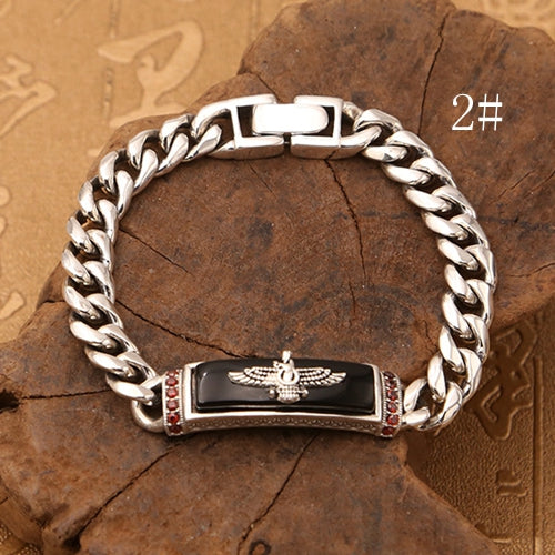 Real Solid 925 Sterling Silver Bracelets Eagle Animals Cuban Link Agate Zircon Jewelry
