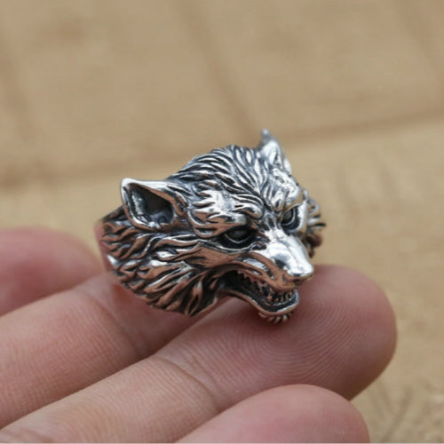 Real Solid 925 Sterling Silver Ring Animals Wolf Punk Jewelry Open Size 7-10