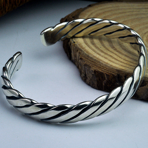 Real Solid 925 Sterling Silver Cuff Bracelet Bangle Braided Fashion Jewelry