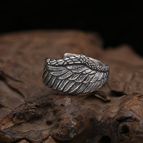Real Solid 925 Sterling Silver Ring Angel Wings Fashion Punk Jewelry Open Size 7-11