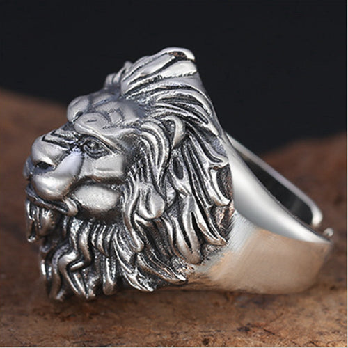 Real Solid 925 Sterling Silver Ring Animals Lion King Punk Jewelry Open Size 9 10 11