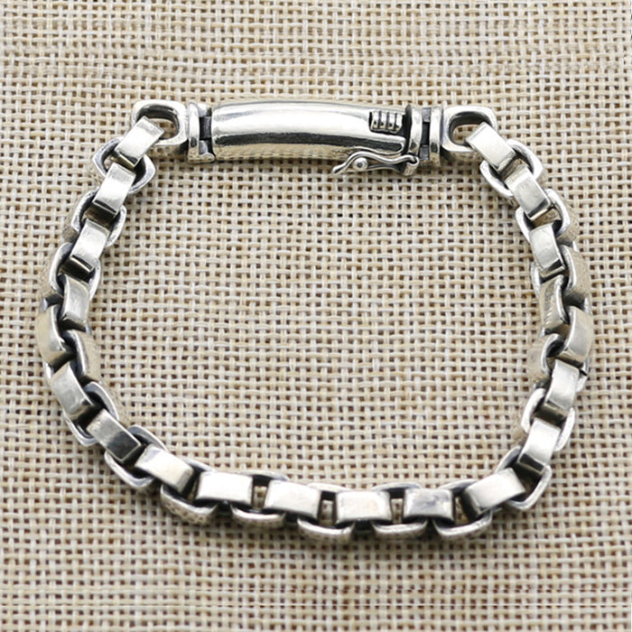 Real Solid 925 Sterling Silver Bracelet Link Rectangular Box Chain Punk Jewelry 6.3"-8.7"