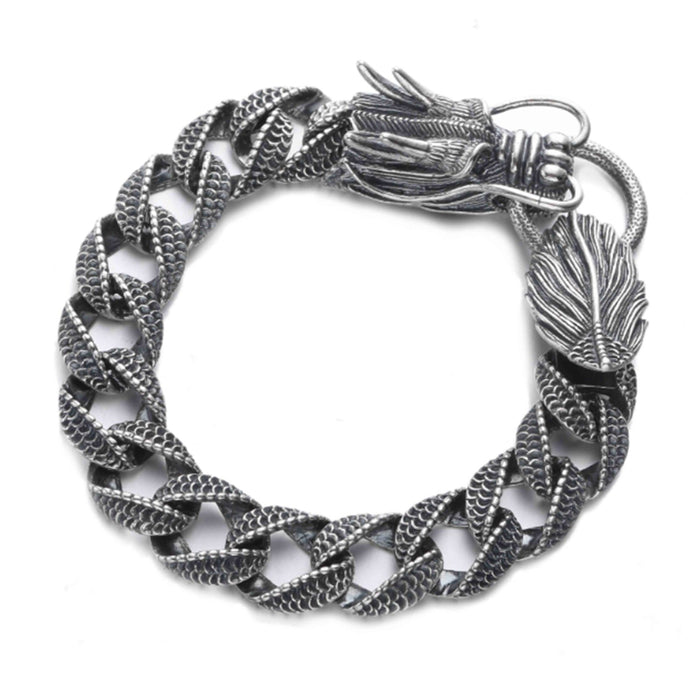 Real Solid 925 Sterling Silver Bracelet Cuban Link Animals Dragon Punk Jewelry